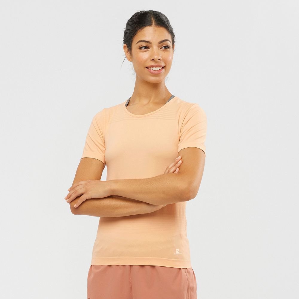 Salomon ESSENTIAL MOVE ON SEAMLESS Camisetas Mujer - Beige - Colombia (93164-ELUT)